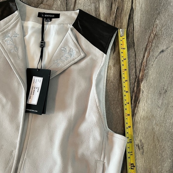 Lamarque Goat Suede / Leather Vest Light Grey with Flower Design Loose Fit - Picture 12 of 16